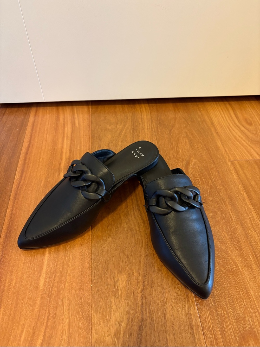 a new day Black Pointed Chain-Detail Slip-On Mules